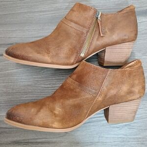 Franco Sarto Distressed Western Brown Suede Leather Side Zip Ankle Boots Size 8M